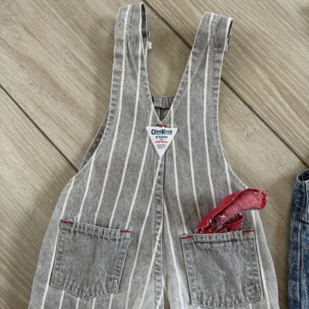 Vintage OshKosh Bgosh Jean Stripe Toddler Overalls Bundle 2T/3T USA Lot Vestback